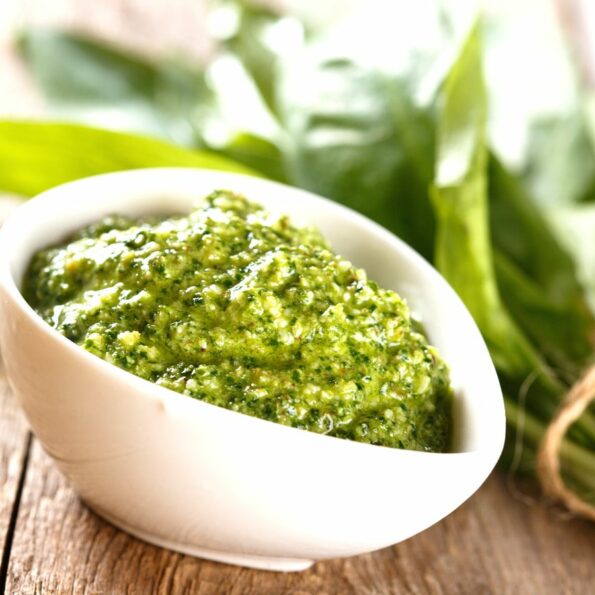 pesto sauce from tofu and basil. A whole food plant based and vegan recipe for all the family. Dietitian approves!