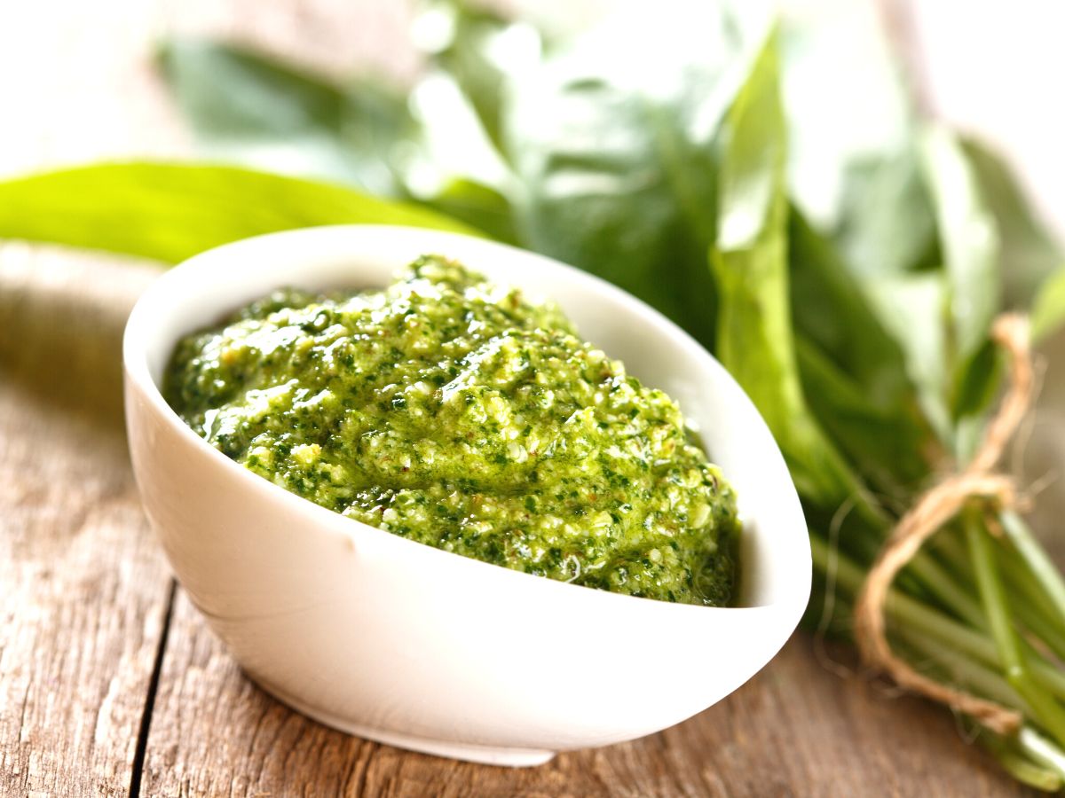 pesto sauce from tofu and basil. A whole food plant based and vegan recipe for all the family. Dietitian approves!